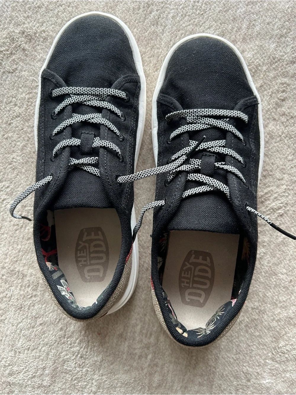 Black Hey Dude Sneakers with White Sole
